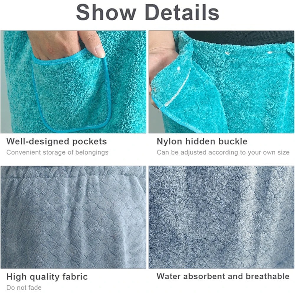 1pc Men's bath towel, large size, coral fleece bathrobe,wearable and wrap home bathrobe, adjustable elastic pocket bath towel