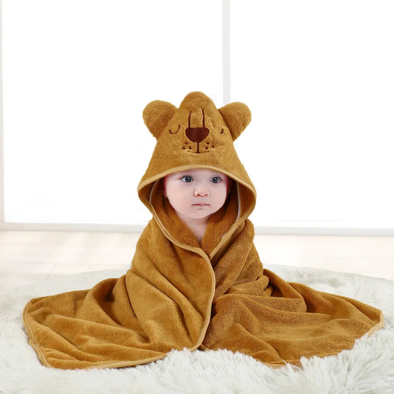 Toddler Bathrobe Infant Bath Towel Boy Girl Blankets Swaddle With Hood Cartoon Coral Fleece Towel Blanket Newborn Kids Bedding
