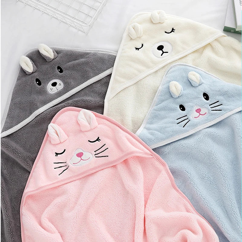 Toddler Bathrobe Infant Bath Towel Boy Girl Blankets Swaddle With Hood Cartoon Coral Fleece Towel Blanket Newborn Kids Bedding