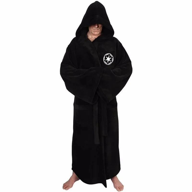 Jedi Cosplay Nightgown Male Homewear Flannel Robe Male With Hooded Thick Star Dressing Gown Empire Men's Bathrobe Winter Robe